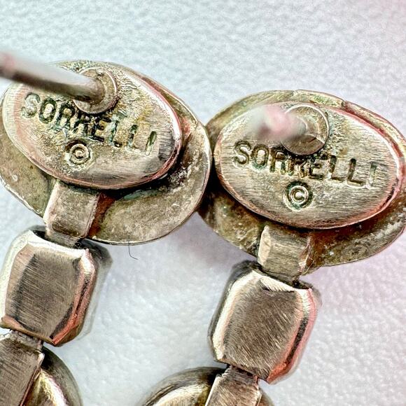 Vintage Sorrelli Blue Rhinestone Linear Drop Earrings Silver Tone Regency Signed - Picture 4 of 5